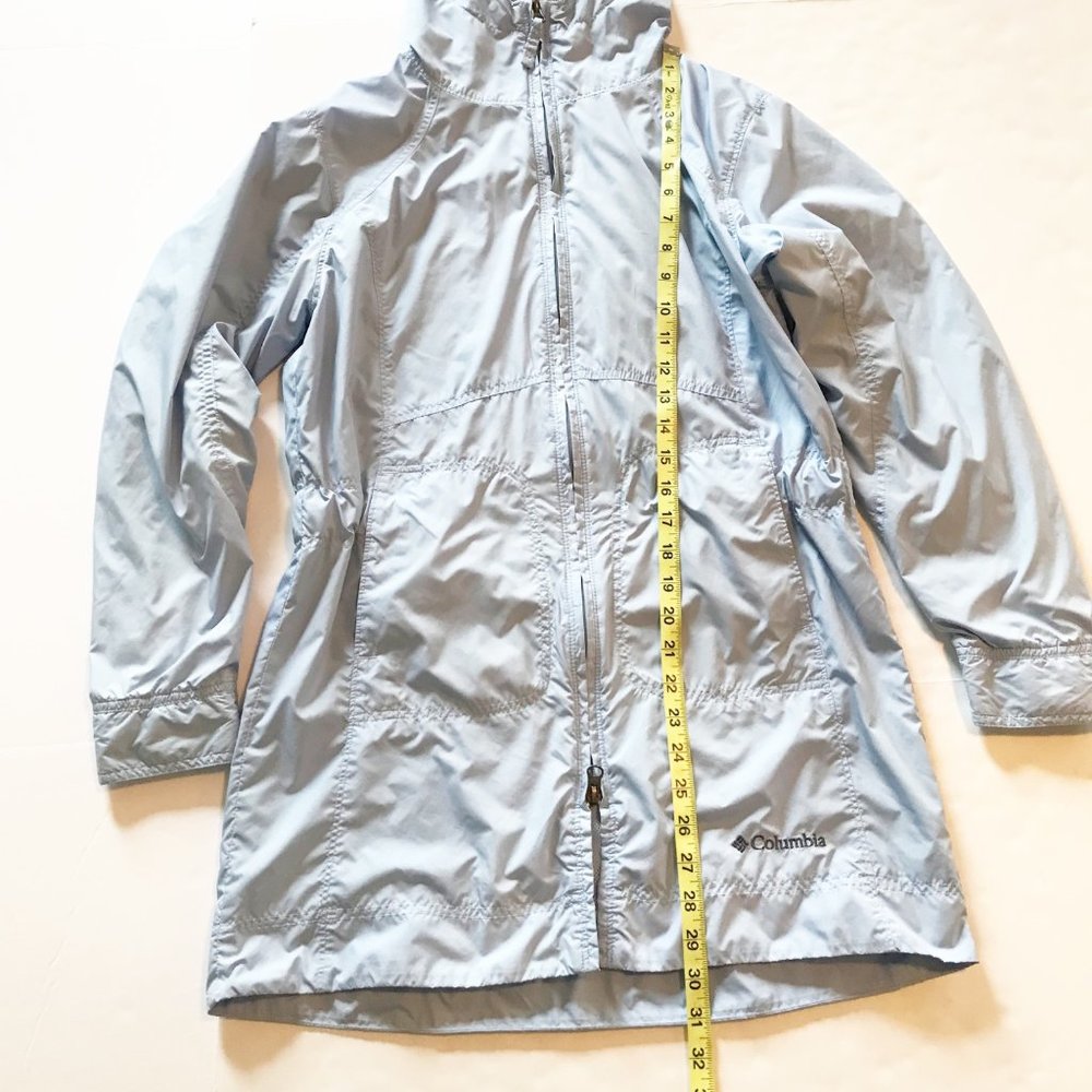 COLUMBIA Vintage Light Blue Hooded Dual Zip Rain Jacket Womens Small - Picture 8 of 8